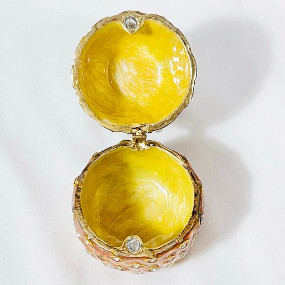 Pineapple Shaped Ceramic Hinged Trinket Box Porcelain Crystals Gold Yellow Green - Picture 4 of 6